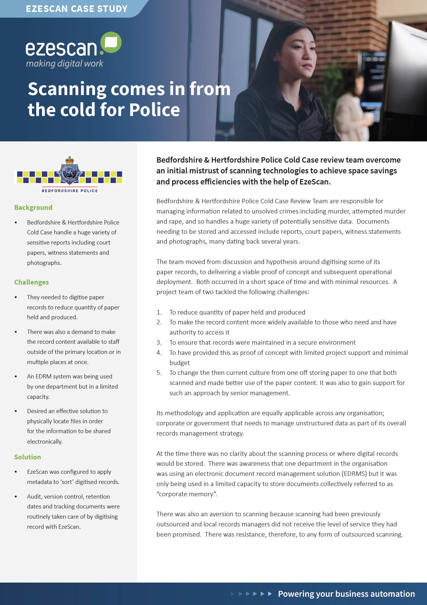 Bedfordshire & Hertfordshire Police Case Study EzeScan